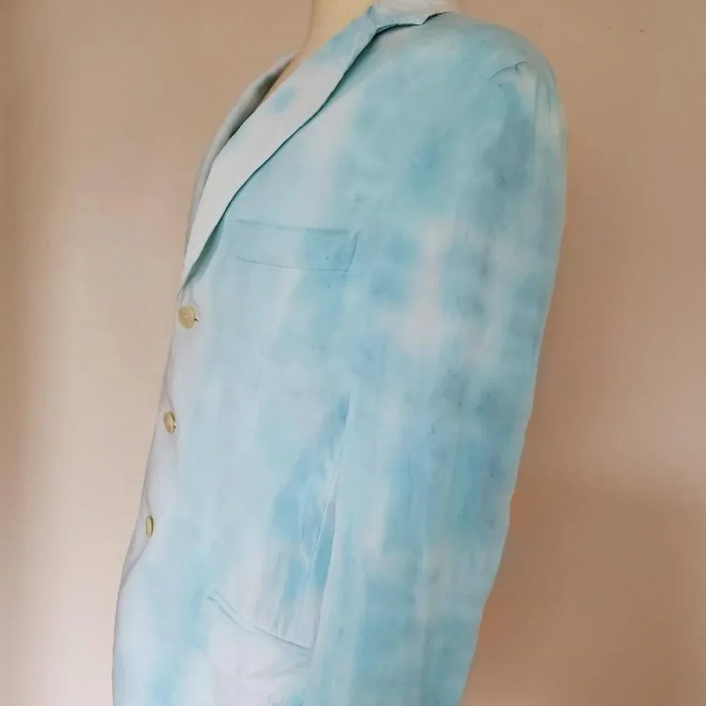 Italian 52 Linen suit blazer blue white tie Dyed jacket 42 40 Large resortwear